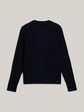 Tommy Hilfiger Womens Cable Knit Crewneck Cardigan - Navy - XS