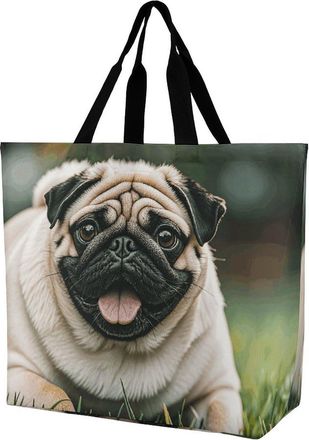 Generic Pug Dogs Tote Bag Durable Women Handbag Handle Handbags For Beach Work Casual