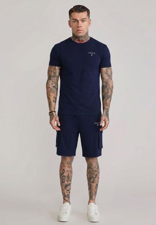 Siksilk Conjunto de Camiseta y Shorts para Hombres en Azul Marino XXL