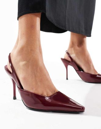Simmi London Simmi London Darcia pointed slingback heeled shoes in burgundy-Red