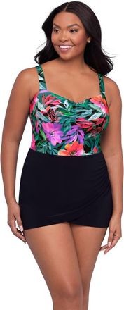 Trimshaper Laura Sweetheart Neckline Control Swimdress in Lush Paradise at Nordstrom, Size 16