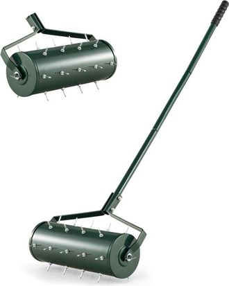 Costway Costway - Rodillo Aireador De C&eacute;sped Enrollable, Herramienta De C&eacute;sped Con Mango Desmontable De 128cm Y P&uacute;as Para Aflojar El Suelo, Para Jard&iacute;n, Patio