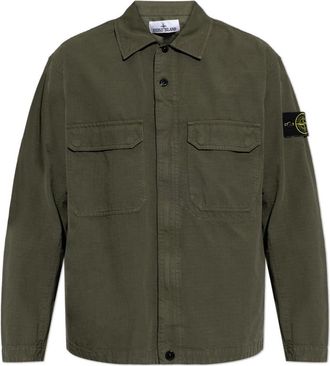 Stone Island Jassen, Heren, Groen, L, Katoen, Ripstop Zip Shirt Jacket