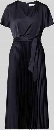 Comma Midikleid aus Satin mit V-Ausschnitt in Marine, Gr&ouml;&szlig;e 48