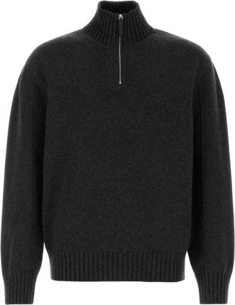 Ferragamo Slate Cashmere Blend Trui - Heren - Cashmere truien - Zwart - M - Truien & Vesten