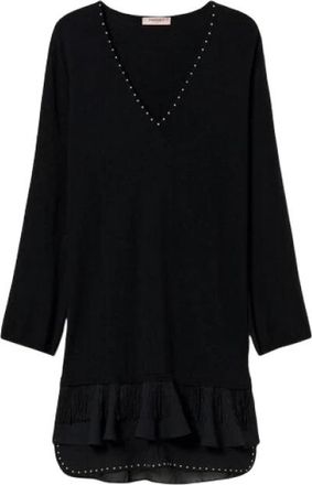 Twinset Wollen Studs Jurk - M - Dames - Korte kleedjes - Zwart - M - Wol - Kleedjes