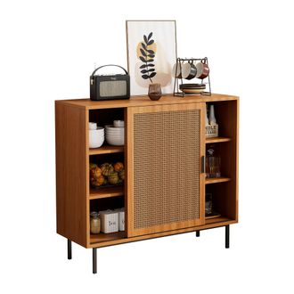 STILVORA Aparador Con 2 Puertas Correderas De Rat&aacute;n Y 3 Estantes Ajustables, Estilo R&uacute;stico, En Tablero De Part&iacute;culas, 100&times;37&times;90 Cm, Nogal