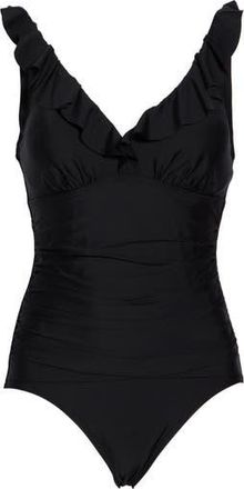 DKNY Ruffle V-Neck One-Piece Swimsuit in Black at Nordstrom Rack, Size X-Small