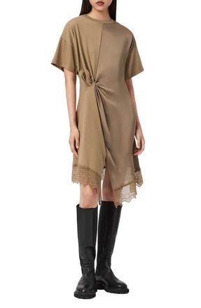 AllSaints Lana Lace Hem Minidress in Butternut Brown at Nordstrom, Size 10 Us