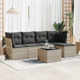 vidaXL Vidaxl - Set De Sof&aacute;s De Jard&iacute;n 6 Pzas Y Cojines Rat&aacute;n Sint&eacute;tico Gris