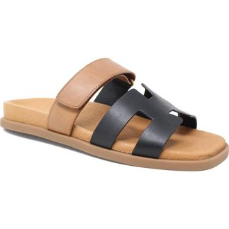 Django & Juliette Nodette Flat Sandal Slide in Black-Tan Leather at Nordstrom, Size 40