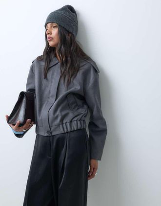 Asos giacca bomber in finto camoscio grigia con colletto-Grigio