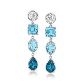 Ross-Simons Tonal Blue and White Topaz Drop Earrings in Sterling Silver