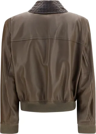 Bottega Veneta Womens Leather Jacket Glossy Lambskin Wader Green Shirt