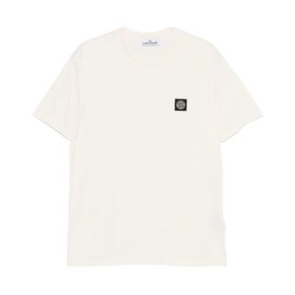Stone Island Slim-fit T-shirt met kompaspatch - Heren - T-shirts - Wit - 2XL - Katoen - Tops