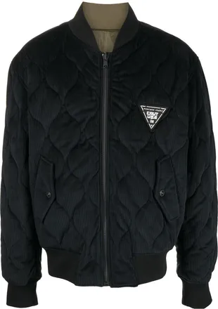 Versace Jeans Couture logo-patch quilted bomber jacket - men - Polyester - 48 - Black