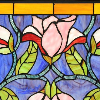 Chloe Lighting ORIENTAL Tiffany-Style Floral Stained Glass Window Panel 34 Wide