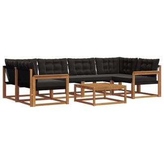 vidaXL Conjunto De Sof&aacute;s De Exterior Con Coj&iacute;n 7 Pcs Natural Y Negro Vidaxl