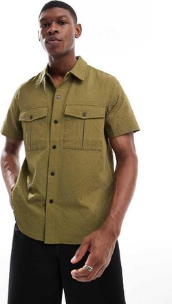 Paul Smith Camicia a maniche corte in seersucker kaki-Verde