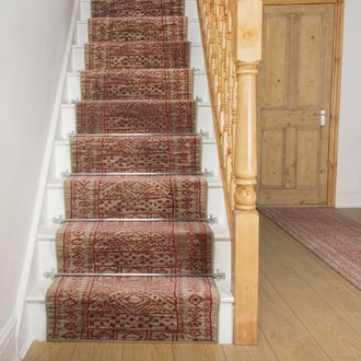 Runrug Stair Runner Carpet for Staircases - Soft & Comfy, 9mm - Afrikans in Red | Size: 70 cm x 510 cm