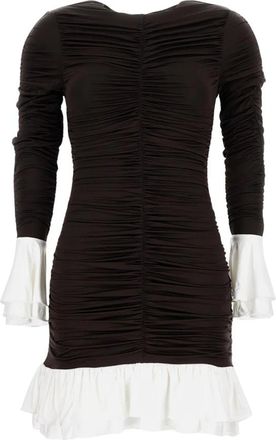Rotate Geklede Korte Jurk met Ruches - Dames - Korte kleedjes - Bruin - 2XS - Kleedjes
