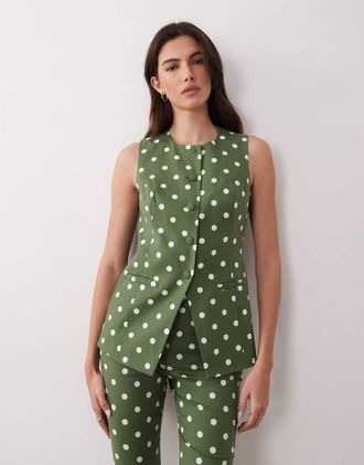 Nobody's Child Gilet lungo con bottoni verde a pois in coordinato