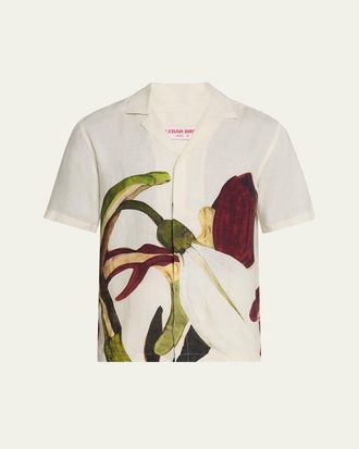 Orlebar Brown Mens Maitan Linen Orchid-Print Camp Shirt