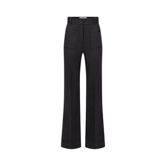 Victoria Beckham Alina Broeken - Dames - Wijde Broeken - Grijs - XS - Wol - Broeken