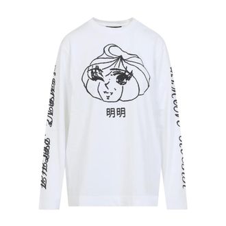 Simone Rocha Sweatshirts, female, White, Size: XS Dim Sum Logo Print Long Sleeve T-Shirt