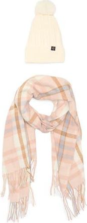 Nanette Lepore Faux Fur Pompom Beanie & Scarf Set in Pink at Nordstrom Rack