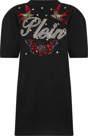 Philipp Plein Open Back T-Shirt Dress Tattoo Strass