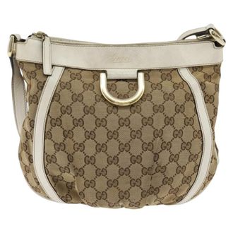 Gucci D Ring Messenger Gg Canvas Beige Canvas Handbag (Pre-Owned)