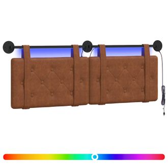 vidaXL Cabecero Colgante Con Luz Led Marr&oacute;n Pu Antiguo Vidaxl