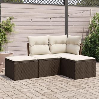 vidaXL Set De Sof&aacute;s De Jard&iacute;n 4 Pzas Y Cojines Rat&aacute;n Sint&eacute;tico Marr&oacute;n Vidaxl