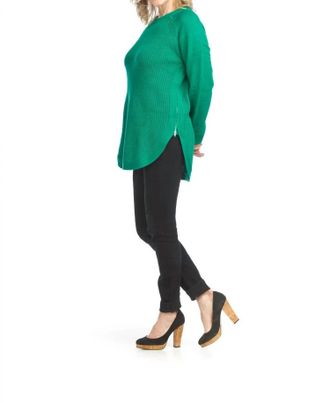 Papillon Long Sleeve Sweater With Zip Side In Emerald