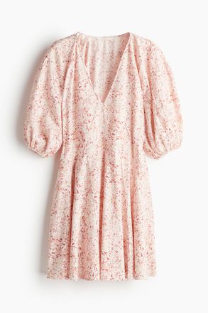H&M Kleid mit ausgestelltem Jupe - Hellrosa/Gemustert