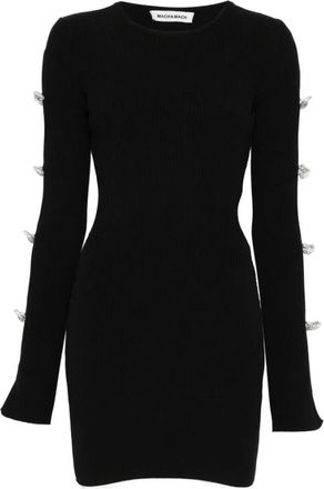 Mach & Mach Zwarte Geribbelde Gebreide Strass Boog Jurk - Dames - Korte kleedjes - Zwart - L - Kleedjes