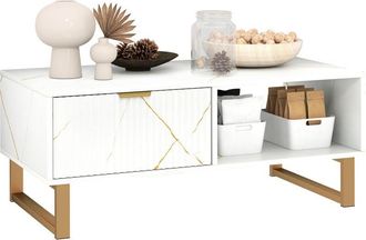 HOMCOM Homcom - Coffee Table, Living Room Table with Drawer and Open Shelves, White