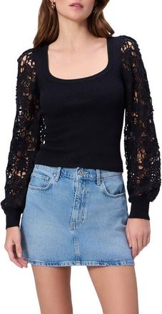 Paige Maya Lace Sleeve Sweater in Black at Nordstrom, Size Xx-Small