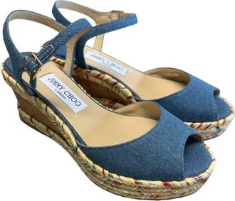 Jimmy Choo London Womens Perla 70 Denim Wedge Sandals In Blue