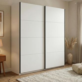Dmora Guardaroba Grande Cariano, Armadio Camera Da Letto 2 Ripiani, Appendiabiti, 2 Ante, 195x217.5h Cm Bianco Opaco