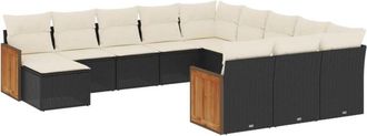 vidaXL Set De Sof&aacute;s De Jard&iacute;n 12 Piezas Cojines Rat&aacute;n Sint&eacute;tico Negro Vidaxl