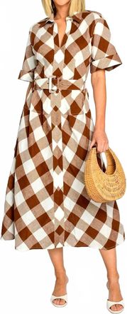 Elizabeth & James Collins Midi Dress In Brown Gingham