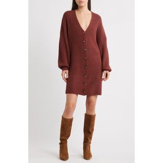 French Connection Babysoft Rib Button Front Long Sleeve Sweater Dress in 26-Warm Brown at Nordstrom Rack, Size X-Large