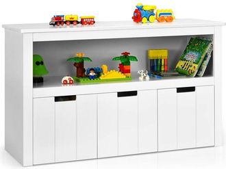 Costway Meuble de Rangement, Armoire de Rangement avec 3 Tiroirs, Compartiments Ouvert et Poign&eacute;es Incurv&eacute;es, 101 x 33 x 62CM Blanc