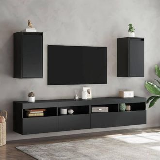 Berkfield Home Wall Cabinets 2 pcs Black 30x30x60 cm Solid Wood Pine | Size: 30 x 30 x 60 cm