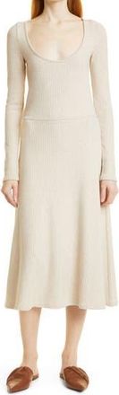 Vince Vine Ribbed Scoop Neck Long Sleeve Sweater Dress in Heather Dark Ivory at Nordstrom Rack, Size X-Small