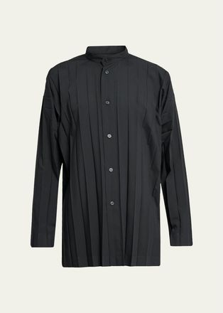 Homme Pliss&eacute; Issey Miyake Mens Edge Pleated Band-Collar Shirt