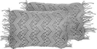 Beliani Conjunto De Cojines Decorativos De Algod&oacute;n Macram&eacute; Gris 30 X 45 Cm Con Borlas Cuerda Decoraci&oacute;n Boho Retro Kirikkale