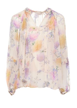 Zimmermann Ivory Luna Ruffle Floral Blouse